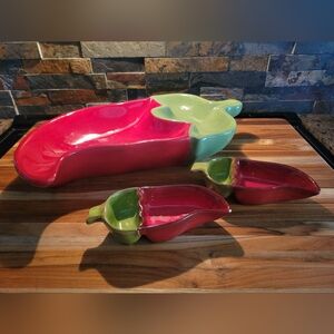 Summer Fiesta Target Chili Pepper Divided Serving Bowl And 2 Small Dip Or Sauce
